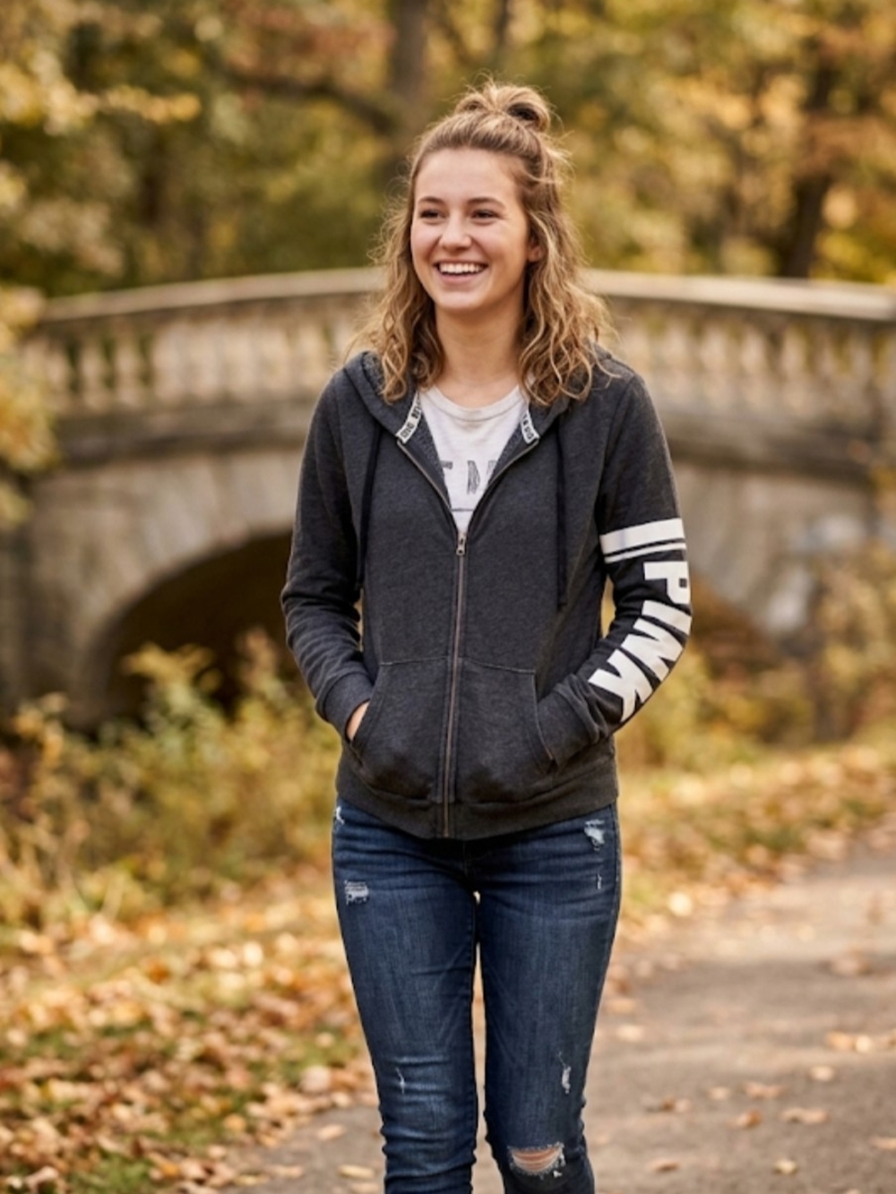 Dark Gray Full-Zip Hoodie with Sleeve Logo